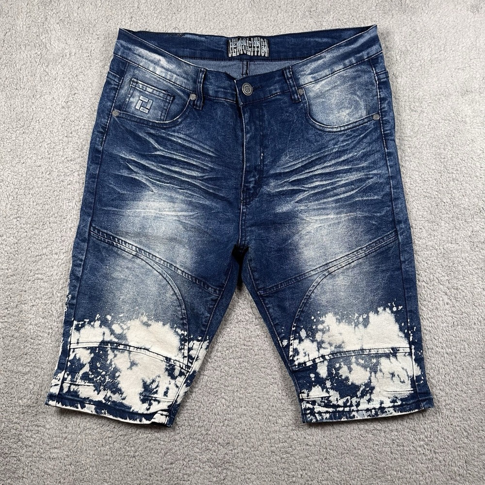 Demolition‎ Limited Edition Mens Jeans Shorts Y2K Size 34 Acid Washed Blue